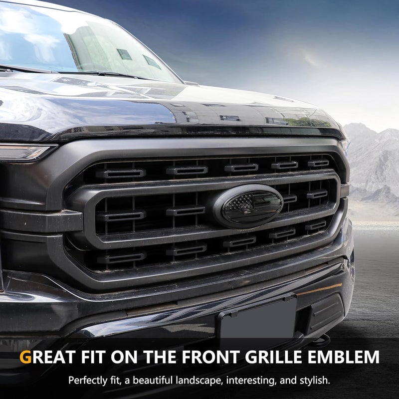 RERPRO 9.5" Front Grill Rear Tailgate Emblem Cover Trim Compatible with 2015-2023 Ford F150 Exterior Accessories Decor Overlay American Flag Oval Emblem Protector Decoration Decal 2 Pack - Image 5